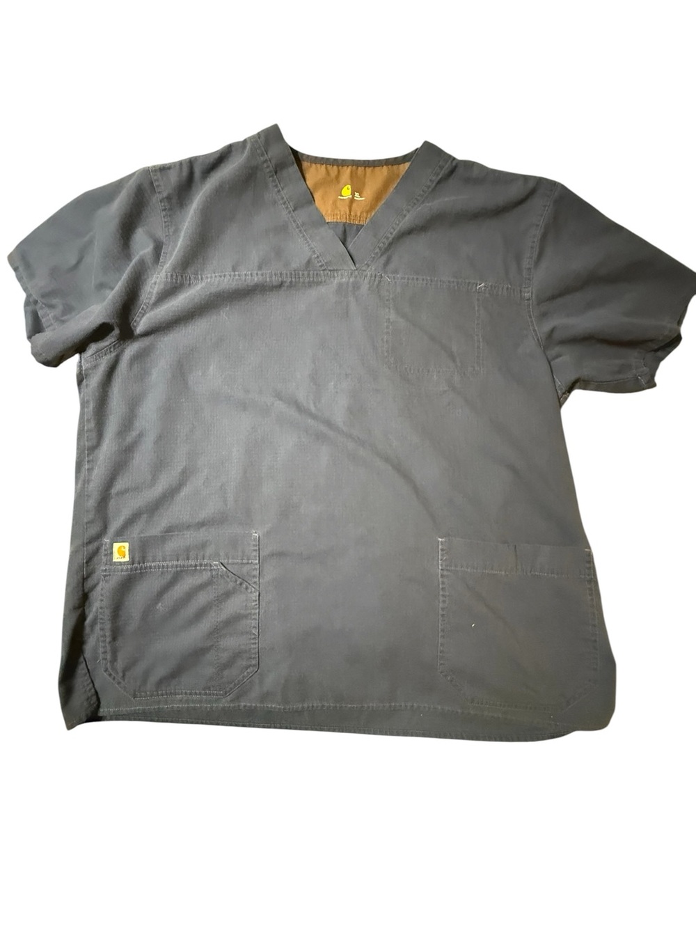 Carhartt Ripstop Scrub Top Mens XL Navy Blue V-Neck Multi Pocket Workwear Top